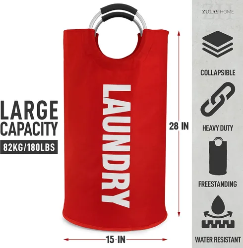 Vista 3 de Zulay Home Cesta de lavandería grande y resistente de 82 litros – Bolsa de lavandería acolchada antideslizante con asas – Cestas de lavandería Rojo