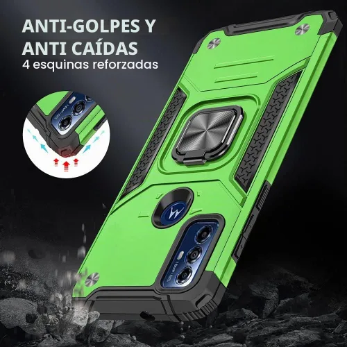 Vista 3 de Funda para Moto G Play 2023, Moto G Pure con protector de pantalla, soporte giratorio de grado militar de 360° (resistente) a prueba de golpes