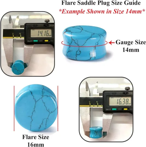 Vista 3 de BodyJ4You 18PC Body Piercing Stone Plugs - Ear Stretching Kit - Beginners 8G-00G, Big Gauges 11mm-24mm (1 Inch) - Saddle Double Flared Tunnels
