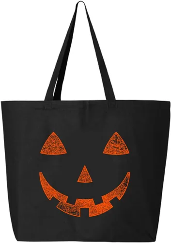 shop4ever Orange Jack O' Lantern Pumpkin Face Halloween Trick or Treat Jumbo Bolsa de lona pesada reutilizable