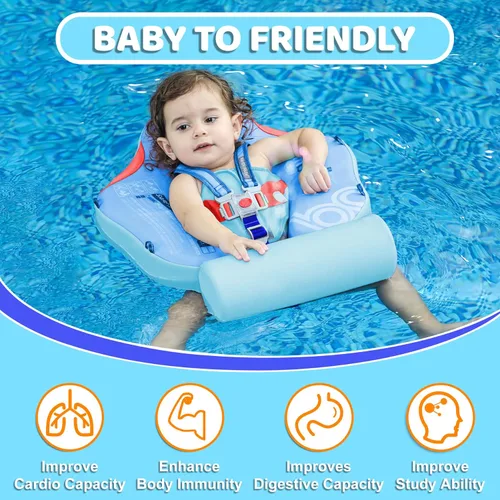 Vista 4 de Mambobaby Baby Float with Canopy & Tail Non-Inflatable Baby Swim Float Upgrade Soft Infant Pool Float Sun Protection Newborn Pool Float 3-24 Months