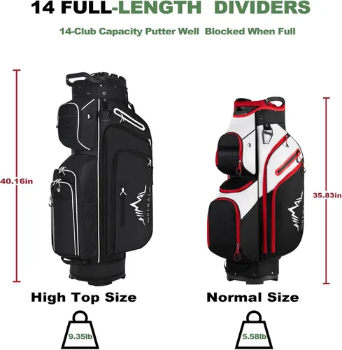 Vista 6 de UNIHIMAL Bolsa de carrito de golf de 14 vías, bolsa de golf de longitud completa premium para hombres con bolsillo magnético de cuero, asas