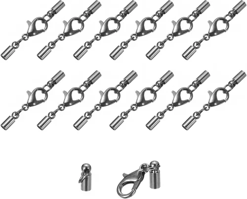 Vista 37 de uxcell Juego de 20 tapas de cuero de 0.197 in con cierres de pinza de langosta, terminadores de barril para hacer pulseras de cuero, tono bronce