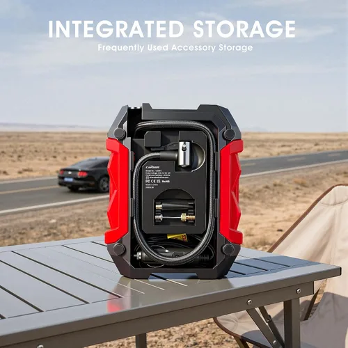 Vista 5 de Compresor de aire digital para bomba automática de coche, inflador de neumáticos portátil con luz LED DC 12V, rojo