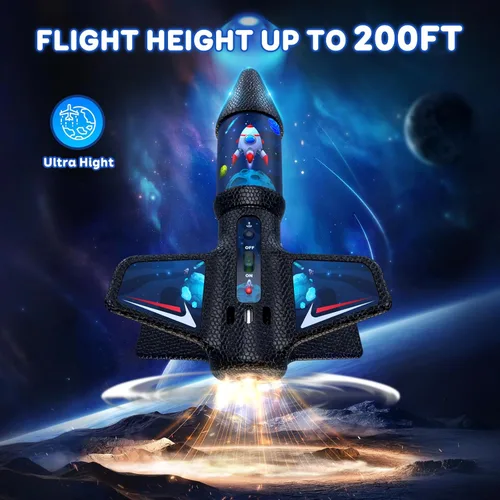 Vista 2 de Rceico Lanzacohetes para niños con conjunto de lanzamiento de hasta 200 pies modelo de aire de juguete de cohete con paracaídas, nave espacial