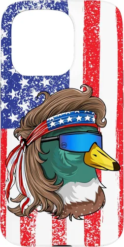 Vista 14 de iPhone 16 Duckoholic Mallard Duck American Flag Waterfowl Duck Hunting Case