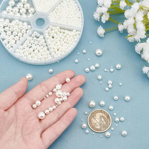 Vista 2 de PH PandaHall 2200 perlas sin agujeros, cuentas de perlas blancas sin perforar, perlas de imitación para ropa, perlas acrílicas para manualidades