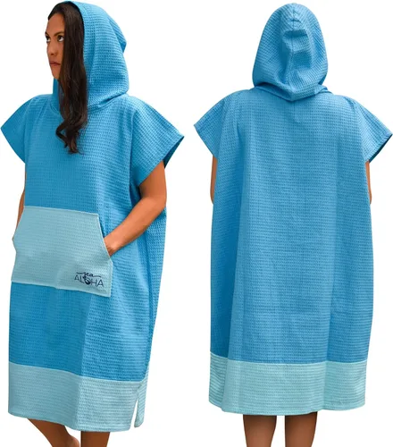 Vista 2 de Poncho de surf para mujer - Poncho toalla con capucha para adultos - Poncho cambiador - Poncho de toalla 100% algodón - Poncho toalla de playa