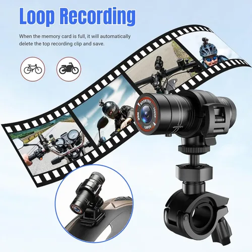 Vista 4 de Yunseity Cámara de casco de motocicleta, cámara deportiva de gran angular 1080P 120° con función de video y foto, videocámara de acción con soporte