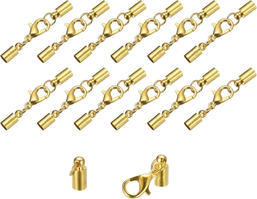 Vista 25 de uxcell Juego de 20 tapas de cuero de 0.197 in con cierres de pinza de langosta, terminadores de barril para hacer pulseras de cuero, tono bronce