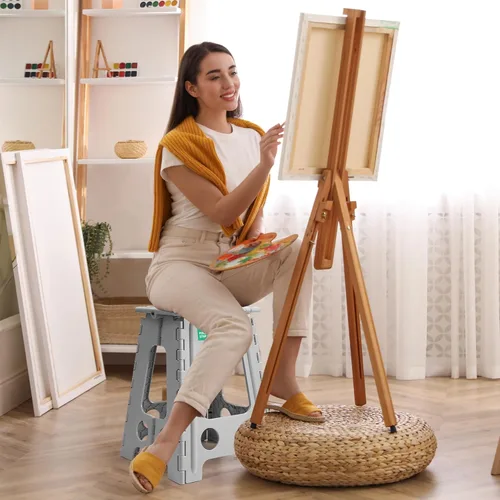 Vista 114 de Dyforce Taburete plegable de 9 pulgadas, taburete para niños, taburetes resistentes para adultos, taburetes de pie compactos, taburetes ligeros