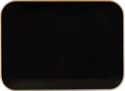Vista 3 de Plasticpro Bandejas de plástico para servir, platos rectangulares negros con borde dorado de 8 x 11 pulgadas, platos desechables para fiestas