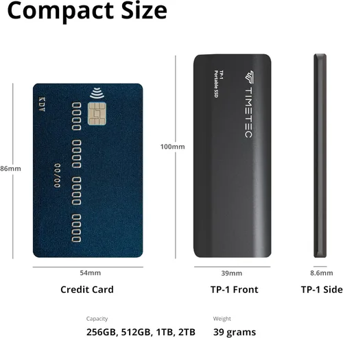 Vista 3 de Timetec SSD externo portátil de 1 TB USB3.2 Gen2 tipo C hasta 550 MB/s Mini unidad externa de estado sólido de aluminio ultraligero con cable USB C