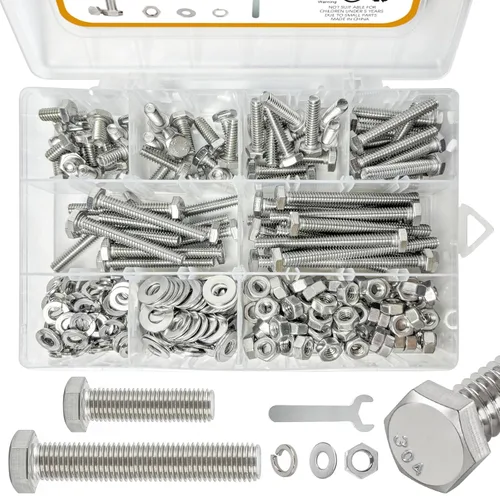 240 PIEZAS Tuercas y Pernos, Kit de Pernos y Tuercas 1/4-20 (con Arandelas de Seguridad y Planas・Llaves) Tornillos Hexagonales, Pernos de Acero