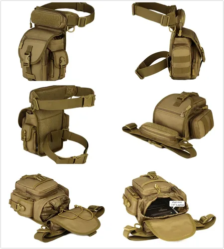 Vista 5 de Bolsa táctica de pierna caída, cangurera militar, paquete de muslo, panel MOLLE bolsa de utilidad cruzada sobre la pierna