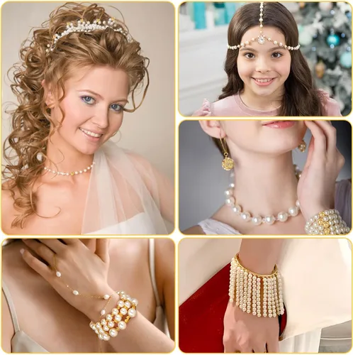 Vista 7 de 1352 Piece Gold Spacer and Pearl Beads for Bracelets, Assorted Gold and Pearl Beads for Jewelry Making