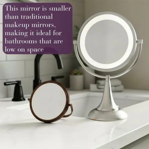 Vista 3 de Espejo pequeño de aumento de mesa, 5.5 pulgadas de diámetro con aumento 5X-1X, bronce, modelo MC109BZP