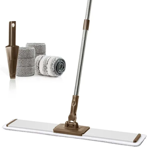 Vista 10 de CQT Sistema de Limpieza de Trapeador de Piso de Microfibra Plana Comercial de 24 Pulgadas Húmedo Seco y Polvo para Madera Dura con 4 Almohadillas