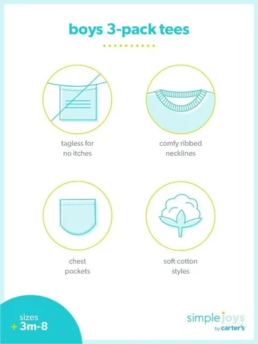 Vista 2 de Simple Joys by Carter's Camisetas de manga corta con bolsillo sólido para bebés, niños pequeños y niños, paquete de 3