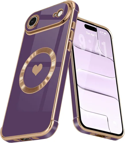 Vista 36 de Funda magnética para iPhone 13, para mujeres y niñas, chapado de lujo, lindo corazón de amor, cubierta trasera suave, protección completa de lente