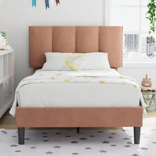 Vista 61 de VECELO - Base de cama tamaño individual con cabecera tapizada, plataforma con soporte de listones de madera de alta resistencia, no necesita somier