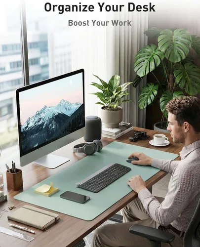 Vista 460 de Aothia Protector de escritorio de cuero, alfombrilla para mouse, alfombrilla de escritorio de oficina, 31.5 x 15.7 pulgadas, secante de escritorio