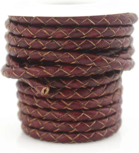 Glory Qin Cordón redondo de cuero genuino trenzado Bolo de 3 yardas para hacer pulseras y joyas (rojo vintage, 0.157 in)