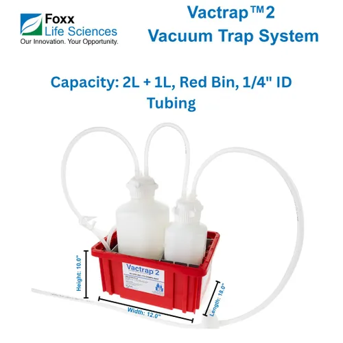 Vista 2 de Foxx Life Sciences Vactrap Vactrap Vactrap de laboratorio, botella de vacío de 2L + 1L, HDPE, Versallet de 2.087 in con dos HB de 1/4 pulgadas