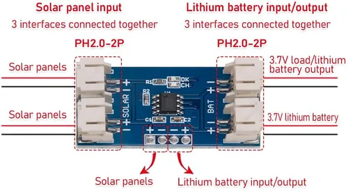 Vista 2 de Módulo de panel solar 2 unids módulo de cargador de batería de panel solar módulo de carga de batería de litio PH2.0 recarga automática 4.4V-6V/1A