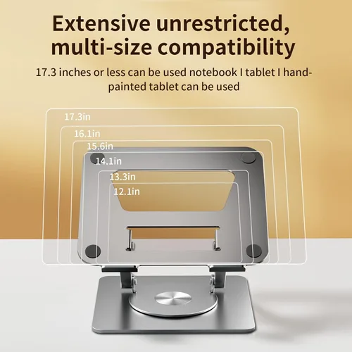 Vista 9 de Soporte giratorio para laptop, ángulo giratorio de 360°, altura ajustable para la salud del cuello/hombros, base de aluminio sólido, se adapta a