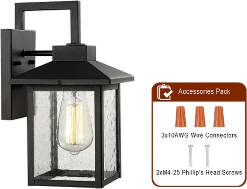 Vista 5 de Bestshared Aplique de pared de 1 luz, lámpara de montaje en pared al aire libre, linterna de pared exterior con pantalla de vidrio sembrado