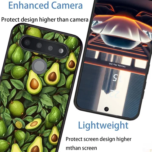 Vista 4 de Funda protectora duradera para LG Stylo 6 para LG Stylo 6 2020 6.8 pulgadas, diseño de hojas de aguacate