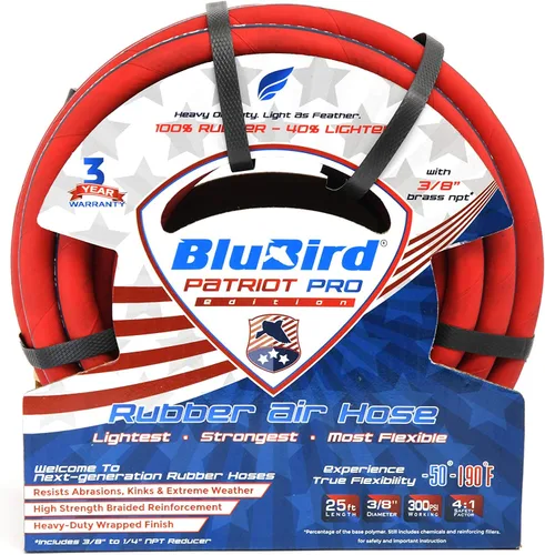 Vista 7 de BluBird PPPRO1225 Manguera de Aire de Goma Patriot Pro de Servicio Pesado 1/2" X 25' con Accesorios de Latón Sólido para Herramientas Neumáticas