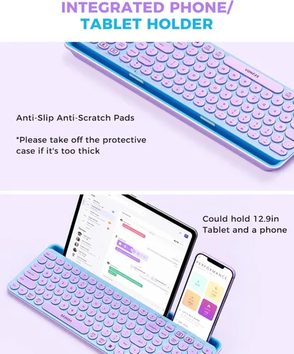 Vista 3 de seenda Teclado y mouse Bluetooth para iPad, CTU-301 conexión inalámbrica multidispositivo Bluetooth+teclado 2.4G Combo con soporte para tableta