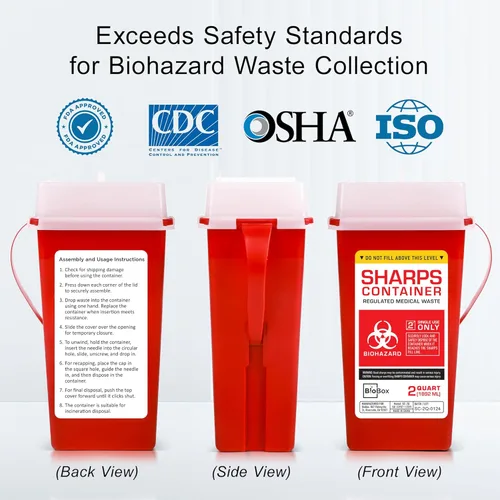 Vista 7 de Contenedor para objetos punzantes pequeño – Contenedores para objetos punzantes para uso doméstico y laboratorios – Contenedor portátil