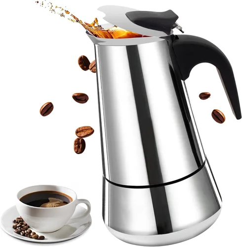 2 tazas de acero inoxidable Moka Pot Estufa Espresso Maker Máquina de café italiano 3.4 fl oz 3.3 oz Adecuado para estufa de inducción de gas,