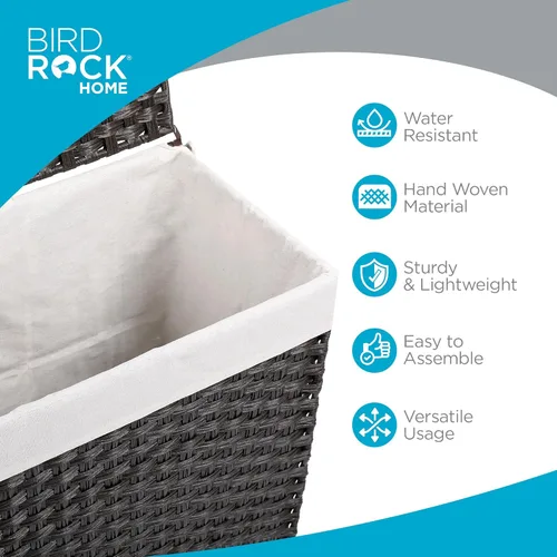 Vista 3 de BIRDROCK HOME Cesta de lavandería individual con tapa - Marrón - Bolsa forrada - Tejida a mano - Cesta pequeña plegable - Contenedor plegable