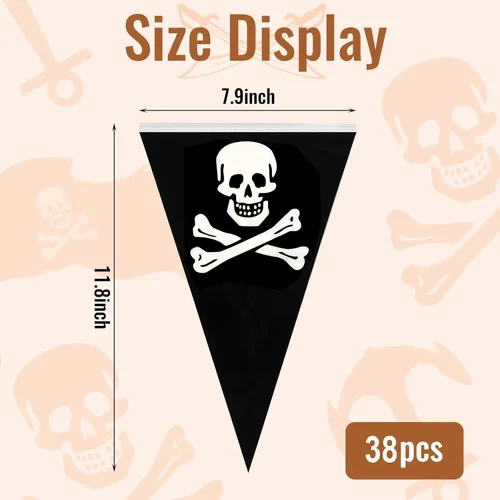 Vista 3 de MARFOREVER Cartel de pirata de 52.5 pies, decoraciones de fiesta pirata, pancarta de cumpleaños de Halloween, guirnalda triangular, banderines