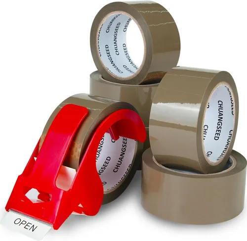 Vista 10 de Paquete de 12 cintas de embalaje marrón con dispensador, 2.4 mil, 1.88 pulgadas x 60 yardas, total de 720 yardas, 12 rollos de repuesto de cinta