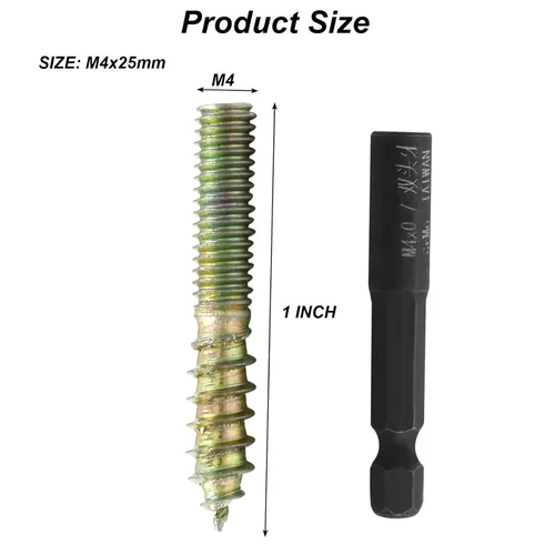 Vista 3 de Hitefu 20 piezas de pernos colgantes, tornillos dobles extremos M4 de 1" (25mm) de longitud, tornillo de espiga M4 para muebles de madera