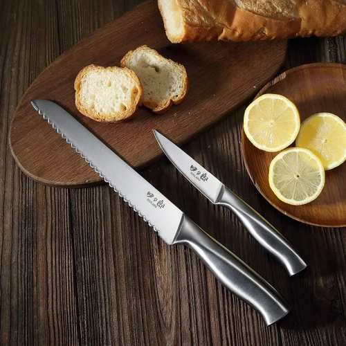 Vista 7 de Knife Set, 8 Piece German Stainless Steel Hollow Handle Manual Knife Sharpener Forged Kitchen Knives Set with Oak Wooden Block Gift