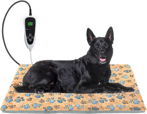 Vista 11 de GOLOPET Almohadilla térmica para gatos redonda de 16 pulgadas, piel exterior impermeable e interruptor de termostato inteligente, cama térmica