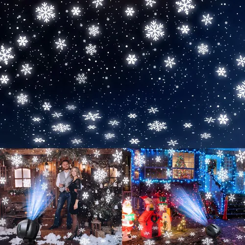 Vista 6 de Trakxy Luces de proyección de copo de nieve de Navidad para exteriores, forma de lechuza dinámica, nevada rotativa LED, luz de techo de paisaje