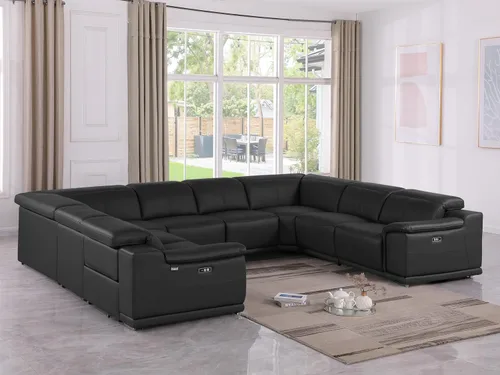 Vista 424 de BlackJack Furniture Venice - Sofá modular de cuero italiano de grano superior de 5 piezas con 3 reclinables eléctricos, reposacabezas ajustable