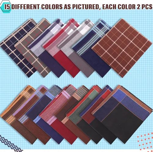 Vista 2 de Boao Pañuelo de algodón suave para hombre, 30 unidades, multicolor, para fiestas, bodas, 16 x 16 pulgadas, 15