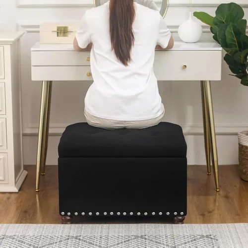 Vista 27 de Joveco Banco otomano de almacenamiento rectangular de tela, reposapiés, 24 pulgadas, moderno, copetudo, para dormitorio, asiento para entrada