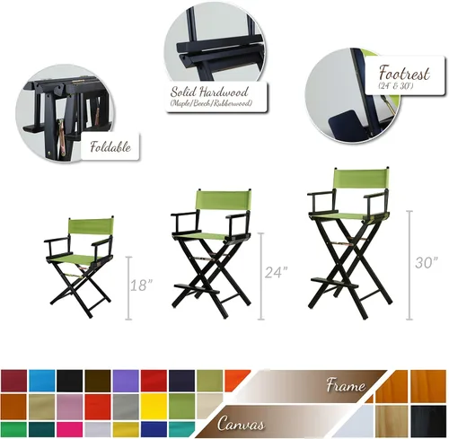 Vista 3 de Casual Home - Silla de director de 18.0 in, marco natural con lona verde