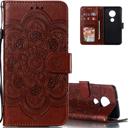 Vista 9 de LEECOCO Moto G7 Power Case Mandala Embossing Luxury PU Leather Flip Notebook Wallet Bookstyle Magnetic Stand Card Slot Folio Bumper Funda
