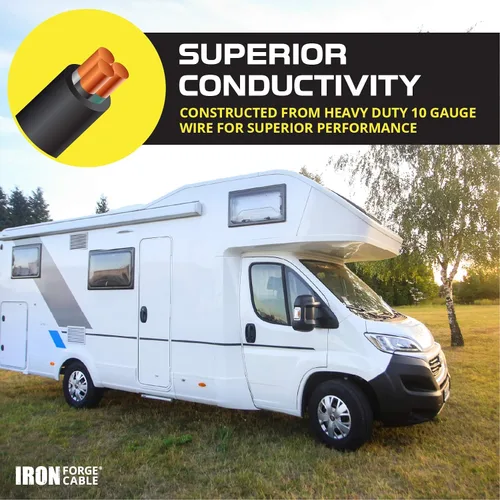 Vista 5 de Iron Forge Cable Cable de RV, generador y adaptador eléctrico para RV, enchufe macho 5-15P a hembra TT-30R, adaptador de enchufe de 12 pulgadas