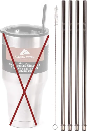 4 pajitas anchas de acero inoxidable de 40 onzas (sin taza) para vasos al vacío de doble pared Ozark Trail de 40 onzas CocoStraw Brand (4 pajitas